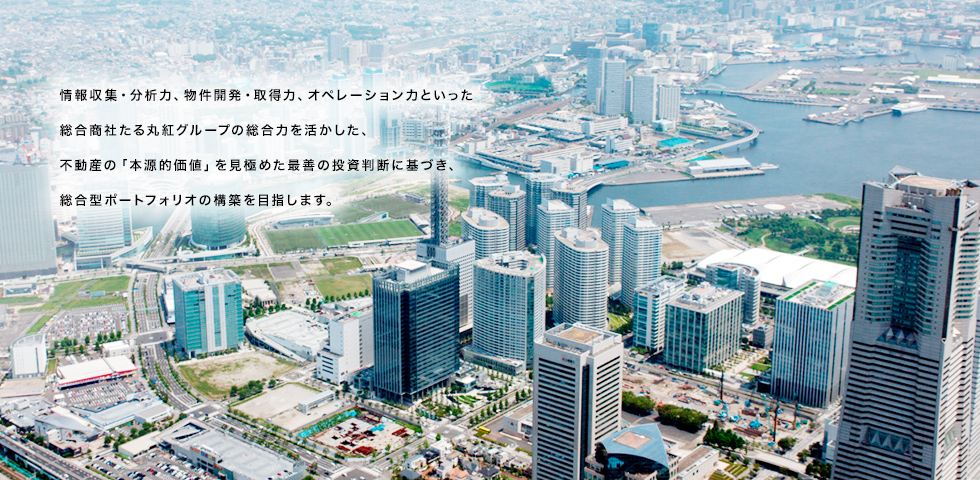 情報収集・分析力、物件開発・取得力、オペレーション力といった総合商社たる丸紅グループの総合力を活かした、不動産の「本源的価値」を見極めた最善の投資判断に基づき、総合型ポートフォリオの構築を目指します。